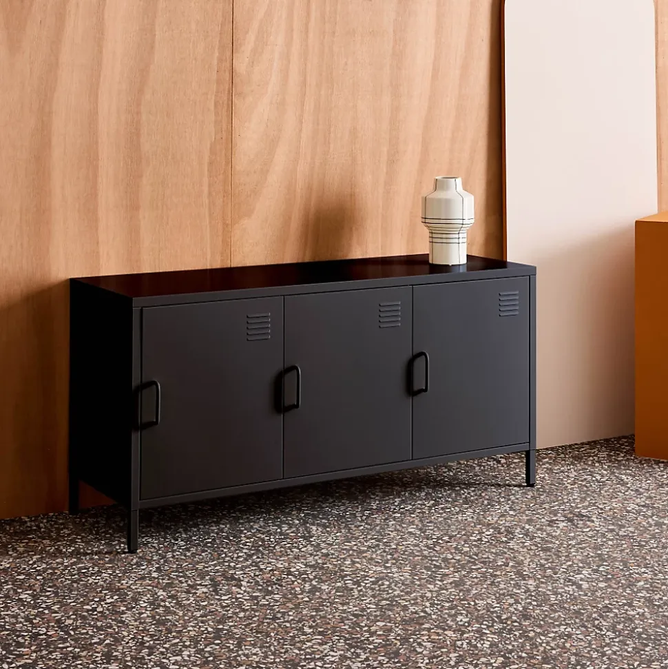 Meuble TV industriel métal noir 3 portes 120cm - Alabama