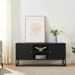 Meuble TV Janakkala acier 120 x 40 x 55 cm noir en.casa