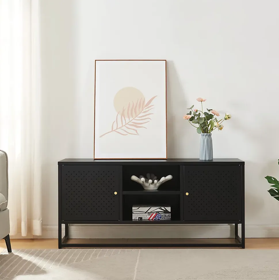 Meuble TV Janakkala acier 120 x 40 x 55 cm noir en.casa