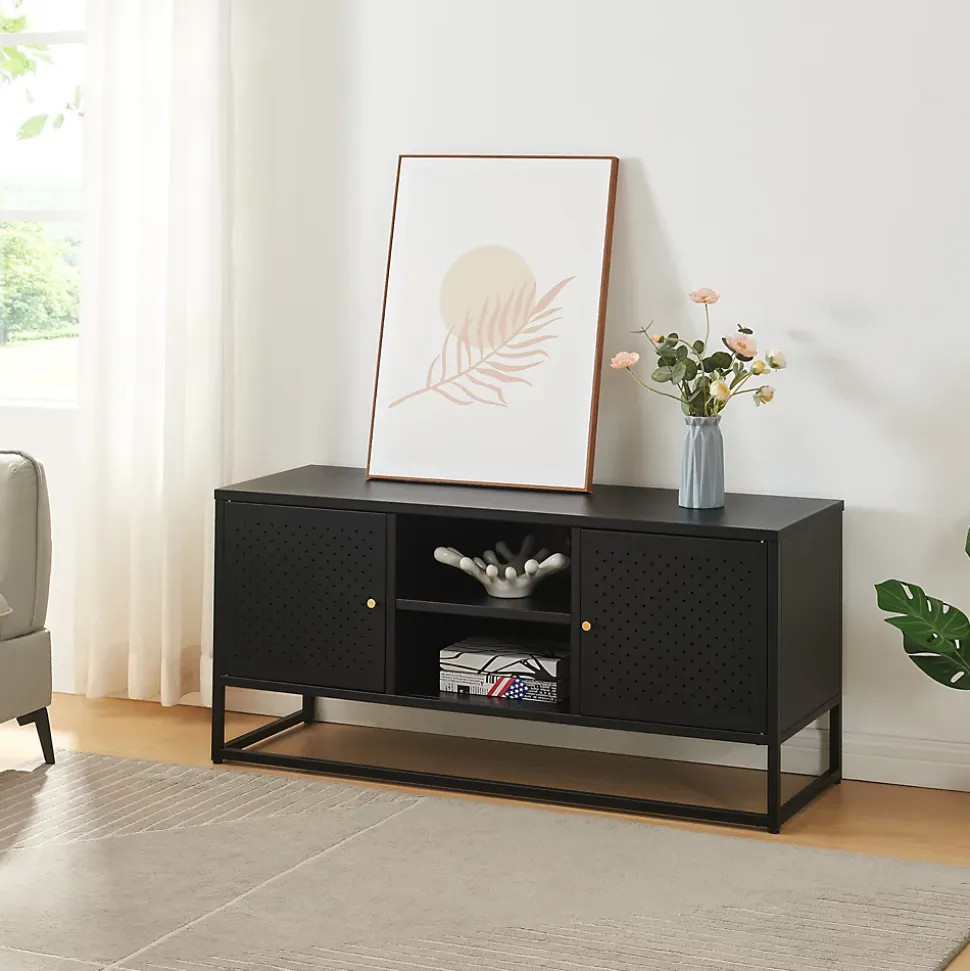 Meuble TV Janakkala acier 120 x 40 x 55 cm noir en.casa