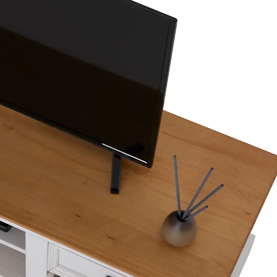 Meuble TV KENT L 144 cm en bois massif - Blanc et brun