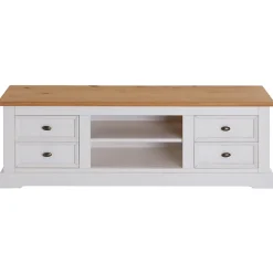 Meuble TV KENT L 144 cm en bois massif - Blanc et brun