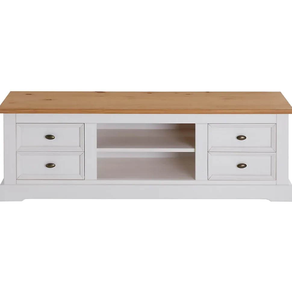 Meuble TV KENT L 144 cm en bois massif - Blanc et brun