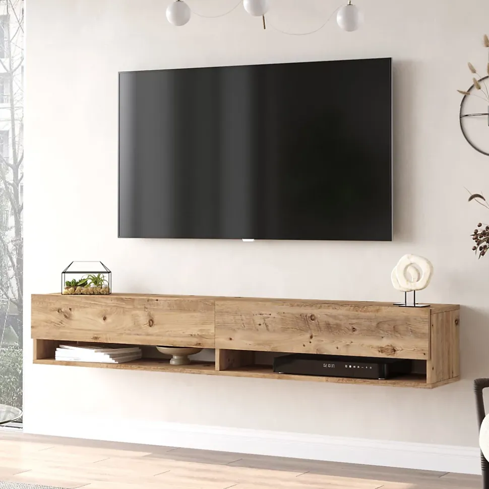 Meuble TV Laitila à 2 portes 29,5 x 180 x 31,5 cm effet bois de pin en.casa