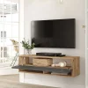 Meuble TV Laitila à porte 29,5 x 100 x 31,5 cm effet bois de pin / anthracite en.casa