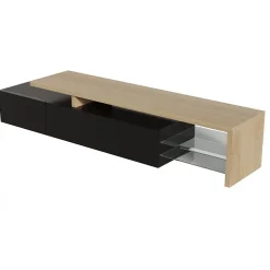 Meuble TV LED 2 pièces, banc TV 200x39x42 cm, éclairage LED RGB réglable, charge 60 kg, pour salon ou chambre, noir