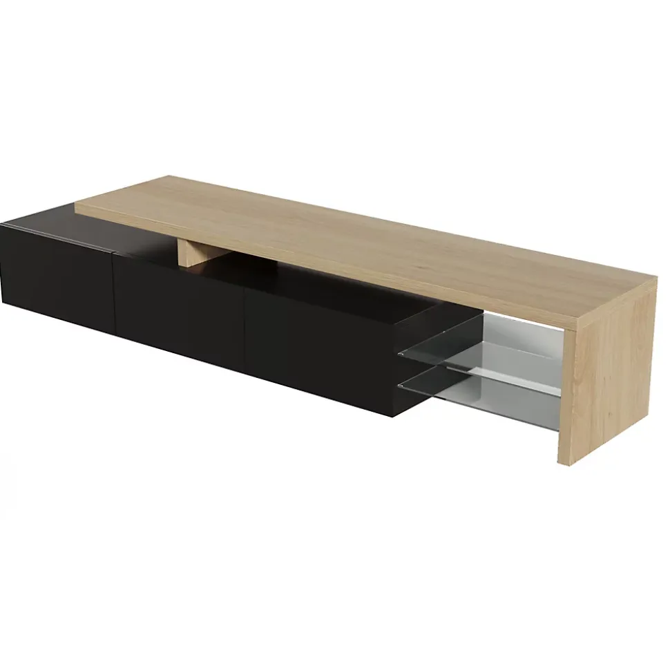 Meuble TV LED 2 pièces, banc TV 200x39x42 cm, éclairage LED RGB réglable, charge 60 kg, pour salon ou chambre, noir