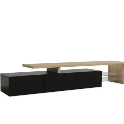Meuble TV LED 2 pièces, banc TV 200x39x42 cm, éclairage LED RGB réglable, charge 60 kg, pour salon ou chambre, noir