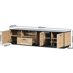 Meuble TV LED Avec 3 Portes, 2 Compartiments Ouverts Et 1 Tiroir Pour Salon, Chambre