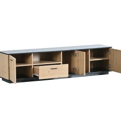 Meuble TV LED Avec 3 Portes, 2 Compartiments Ouverts Et 1 Tiroir Pour Salon, Chambre