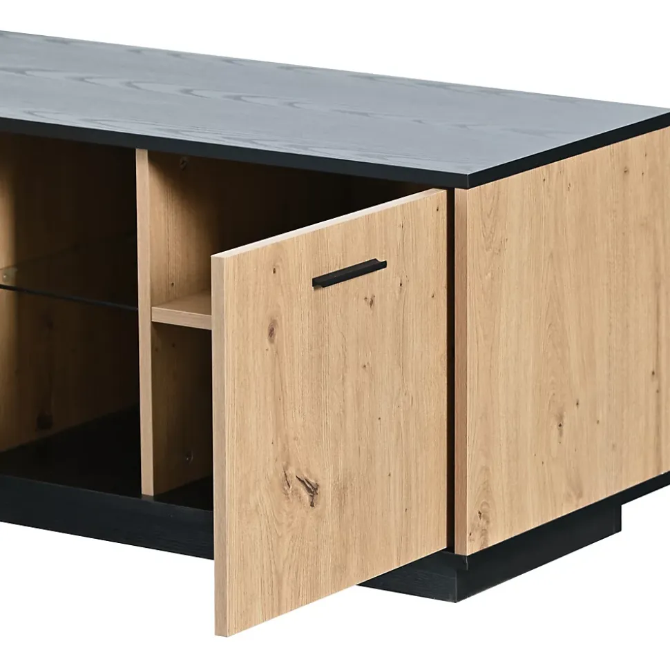 Meuble TV LED Avec 3 Portes, 2 Compartiments Ouverts Et 1 Tiroir Pour Salon, Chambre