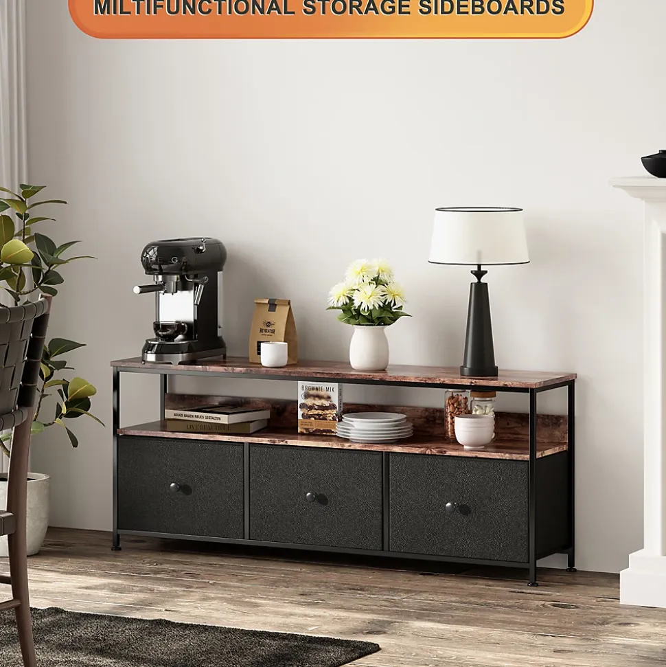 Meuble TV LED moderne, bois, 3 tiroirs, motif tissu noir, tablette rangement, pieds réglables, 137x29.8x78 cm, Noir