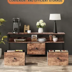 Meuble TV LED moderne, bois, 3 tiroirs, motif tissu noir, tablette rangement, pieds réglables, 108x29.8x78 cm, Naturelle