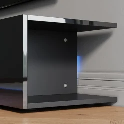Meuble TV LED SIRHONA Moderne Demi-ouvert Placer Space+Verre Stratifiée+Noir+160cm