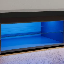 Meuble TV LED SIRHONA Moderne Demi-ouvert Placer Space+Verre Stratifiée+Noir+160cm