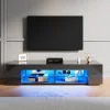 Meuble TV LED SIRHONA Moderne Demi-ouvert Placer Space+Verre Stratifiée+Noir+150cm