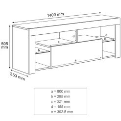 Meuble TV LED SIRHONA Rangement Moderne Sans Poignées + Etagères en Verre + Blanc +140 cm