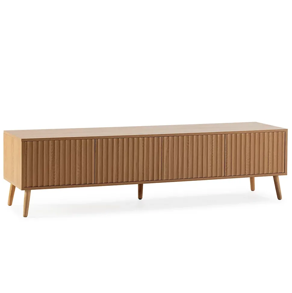 Meuble TV Lluvia 4 portes, coloris chêne, longueur 160 cm