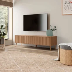 Meuble TV Lluvia 4 portes, coloris chêne, longueur 160 cm