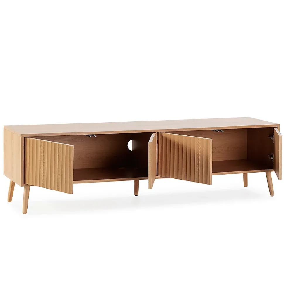 Meuble TV Lluvia 4 portes, coloris chêne, longueur 160 cm