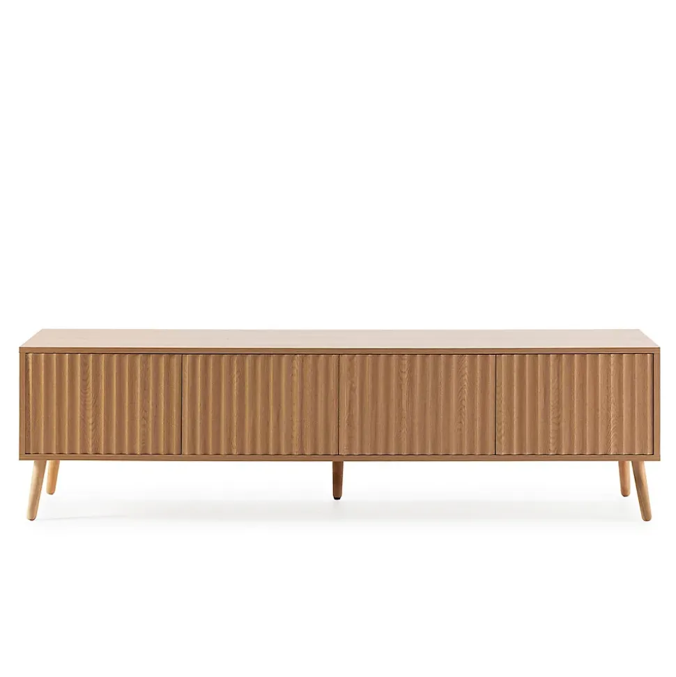 Meuble TV Lluvia 4 portes, coloris chêne, longueur 160 cm