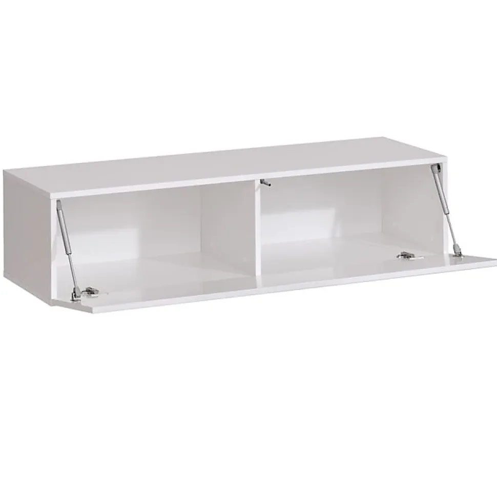 Meuble TV Loreto Komodee - Blanc Brillant et Blanc - Facades en Brillant - 200 x 30 x 41 cm