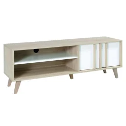 Meuble TV MALMO 150 cm coloris chene clair et blanc