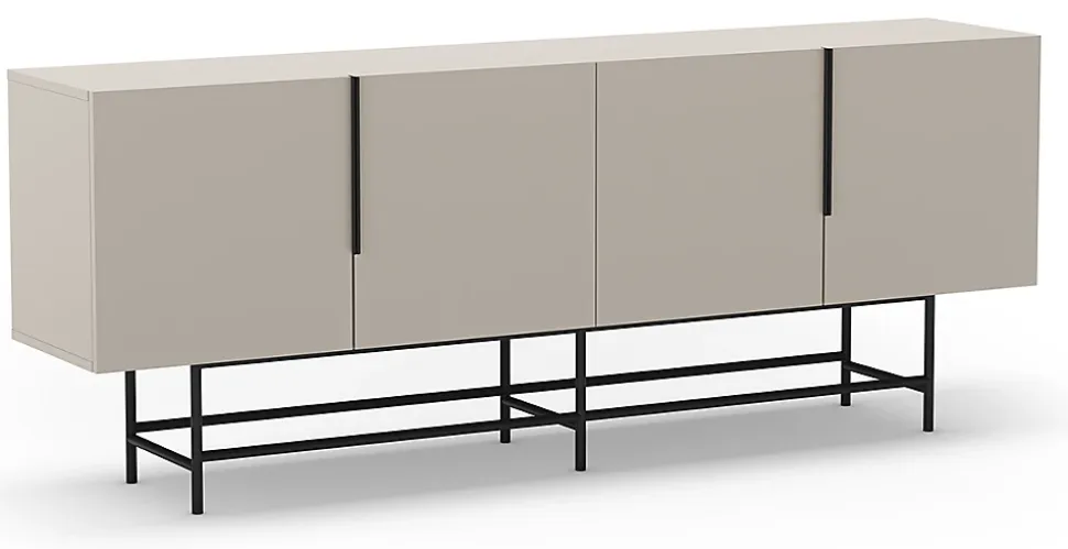 Meuble TV, Meuble de salon aspect bois coloris crème, pieds en métal noir - Longueur 200 x Profondeur 40 x Hauteur 77,90 cm