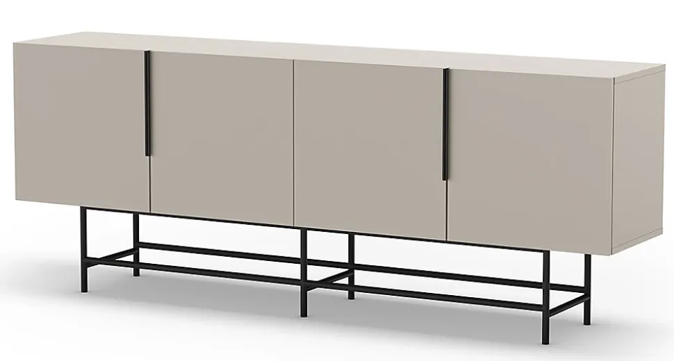 Meuble TV, Meuble de salon aspect bois coloris crème, pieds en métal noir - Longueur 200 x Profondeur 40 x Hauteur 77,90 cm