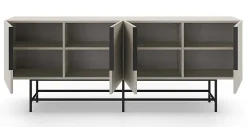 Meuble TV, Meuble de salon aspect bois coloris crème, pieds en métal noir - Longueur 200 x Profondeur 40 x Hauteur 77,90 cm