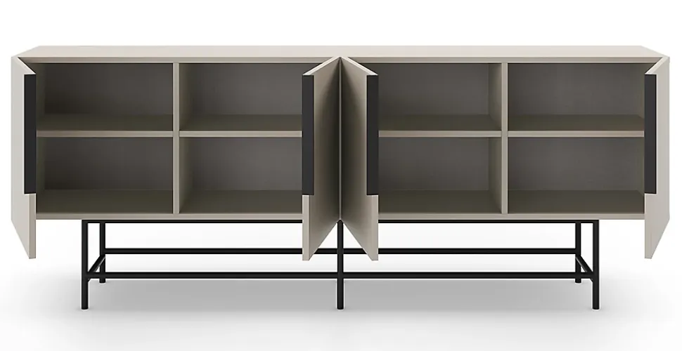 Meuble TV, Meuble de salon aspect bois coloris crème, pieds en métal noir - Longueur 200 x Profondeur 40 x Hauteur 77,90 cm