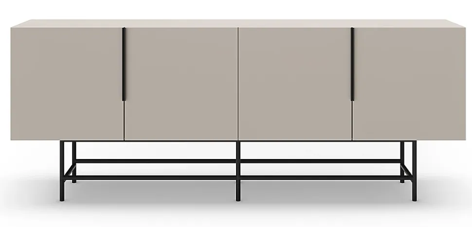 Meuble TV, Meuble de salon aspect bois coloris crème, pieds en métal noir - Longueur 200 x Profondeur 40 x Hauteur 77,90 cm