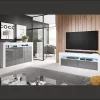 Meuble TV moderne avec LED RGB - Blanc & Gris - 2 portes - Mélamine - 140 x 50,5 x 35 cm