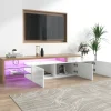 Meuble TV Moderne avec lumières LED Variables, 3 Portes et étagères en Verre - Buffet élégant pour Salon - Blanc