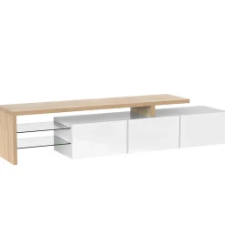 Meuble TV Moderne avec lumières LED Variables, 3 Portes et étagères en Verre - Buffet élégant pour Salon - Blanc