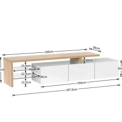 Meuble TV moderne elegance raffinee rangement pratique finition blanche brillante effet bois etageres verre LED integre
