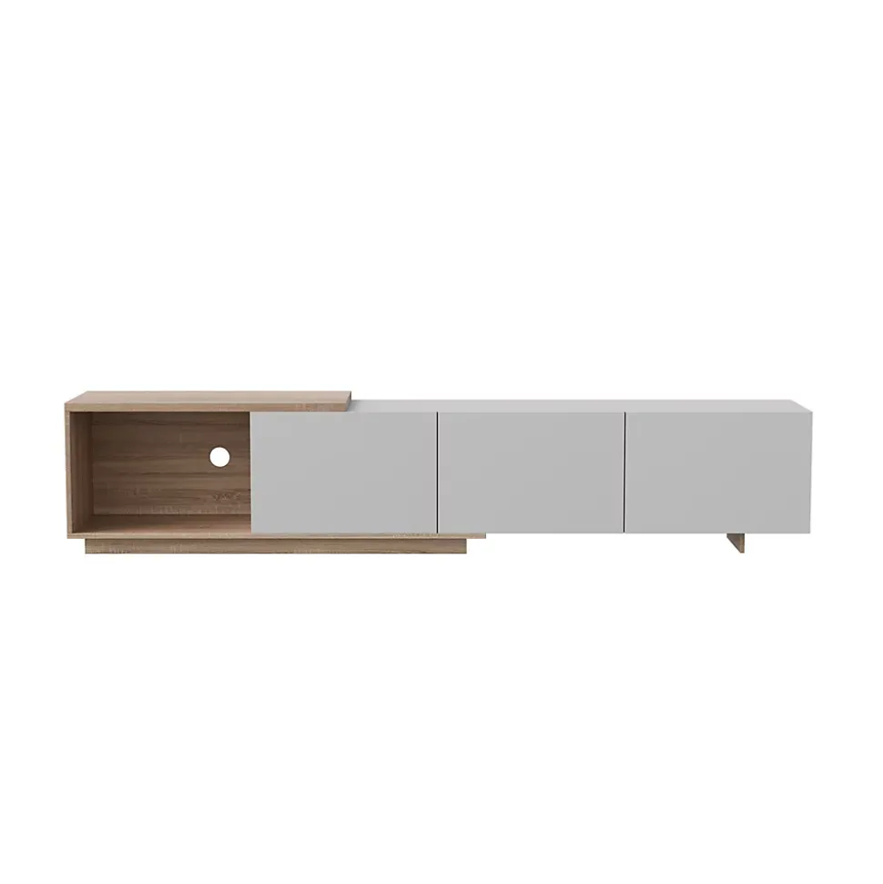 Meuble TV Moderne Extensible 163 - 240 cm avec lumières LED Variables, 3 Tons de Lumière, 3 Tiroirs, Buffet pour Salon, Blanc