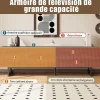 Meuble TV moderne 180x38x51.5 cm - 2 portes et 2 tiroirs - Finition bois veiné ondulé - Pieds en métal - Naturel