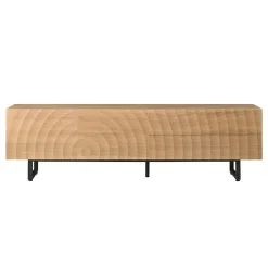 Meuble TV moderne 180x38x51.5 cm - 2 portes et 2 tiroirs - Finition bois veiné ondulé - Pieds en métal - Naturel