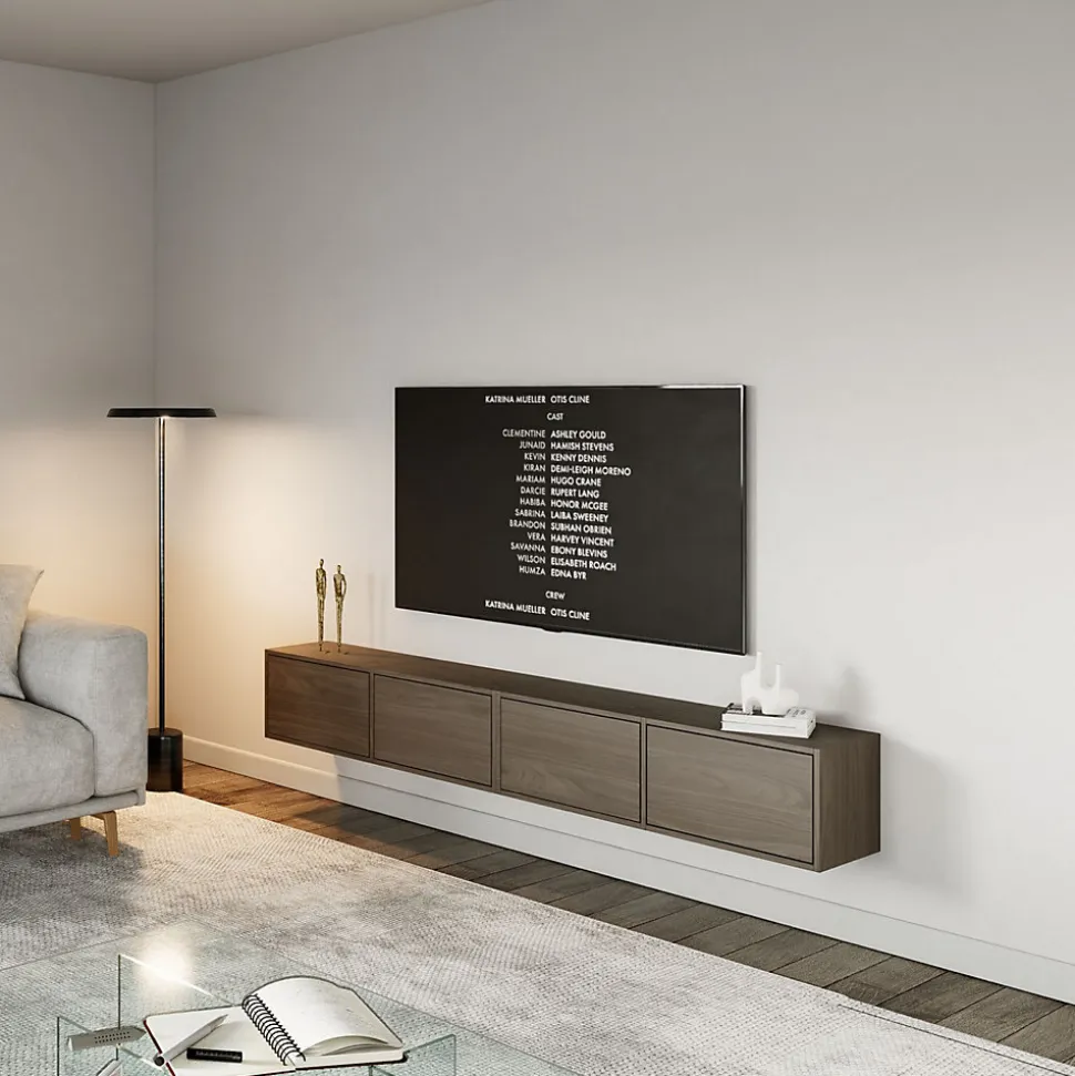Meuble TV mural aspect bois noyer Wisconsin avec 4 abattants 200 cm FRAMME