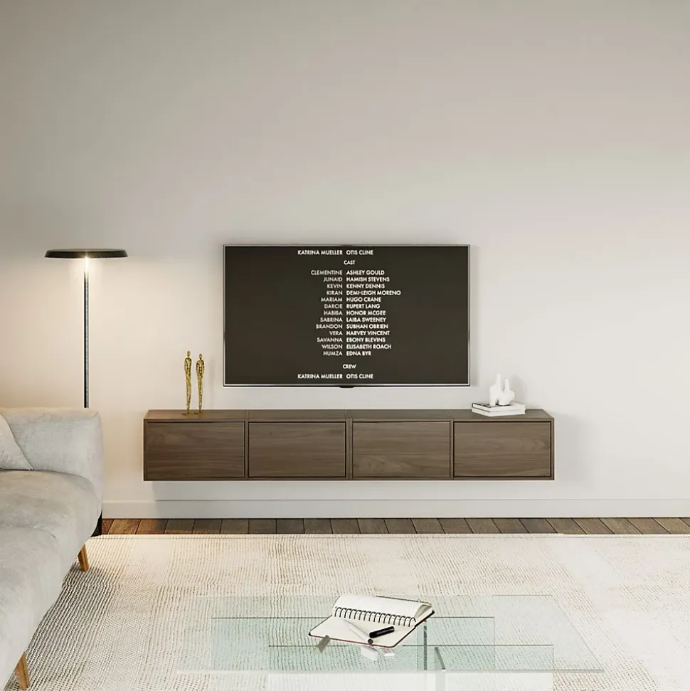 Meuble TV mural aspect bois noyer Wisconsin avec 4 abattants 200 cm FRAMME