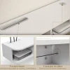Meuble TV mural banc TV design flottant - 2 niches, porte abattante - dim. 120L x 26l x 16H cm - blanc aspect chêne clair
