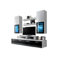 Meuble TV Mural 200cm Design. Collection MINI coloris blanc et noir