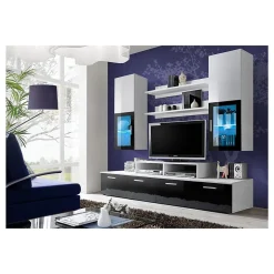 Meuble TV Mural 200cm Design. Collection MINI coloris blanc et noir