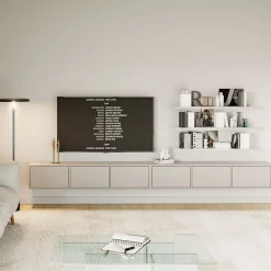 Meuble TV mural gris cachemire avec 6 abattants 300 cm FRAMME