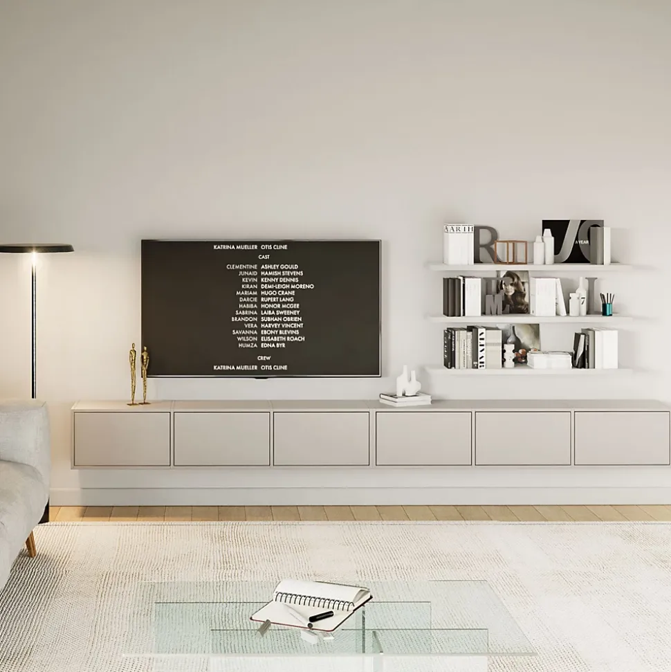 Meuble TV mural gris cachemire avec 6 abattants 300 cm FRAMME