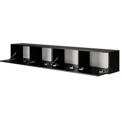 Meuble TV mural noir avec 4 abattants 200 cm FRAMME