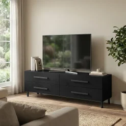 Meuble TV noir avec 4 tiroirs GoodHome Atomia H. 37 x L. 150 x P. 45 cm