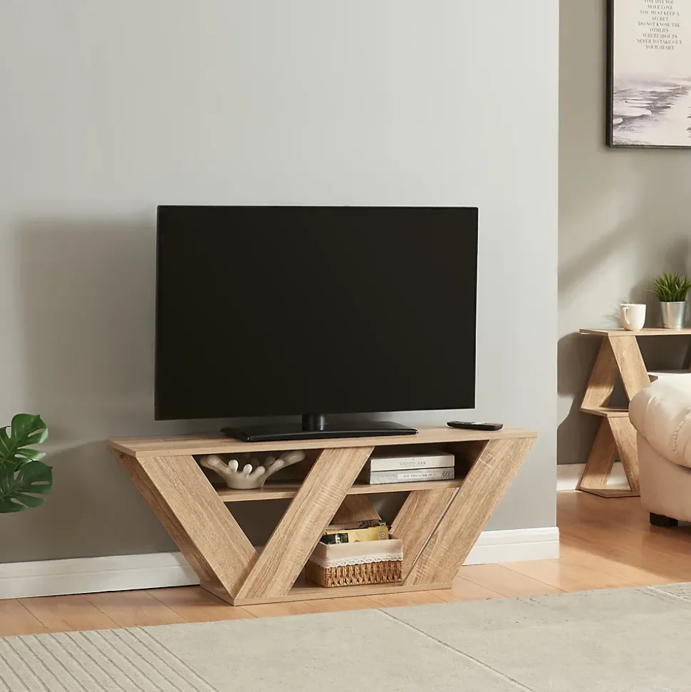 Meuble TV Nome avec 2 étagères 110 x 30 x 40 cm effet chêne en.casa