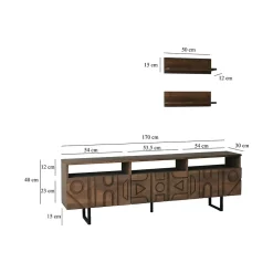 Meuble TV Novastra, Buffet de salon, Armoire basse pour TV, Base murale de rangement, 170x30h40 cm, Noyer